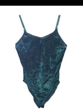 Vintage Instant Action Green Crushed Velvet Leotard Bodysuit Size Medium